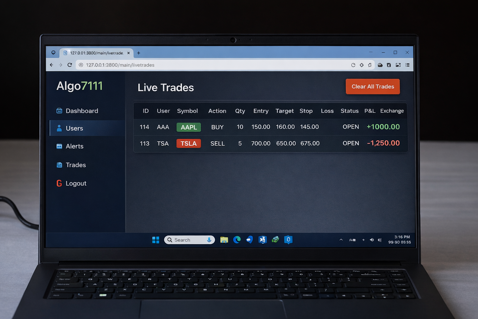Algo Trading Screen 1